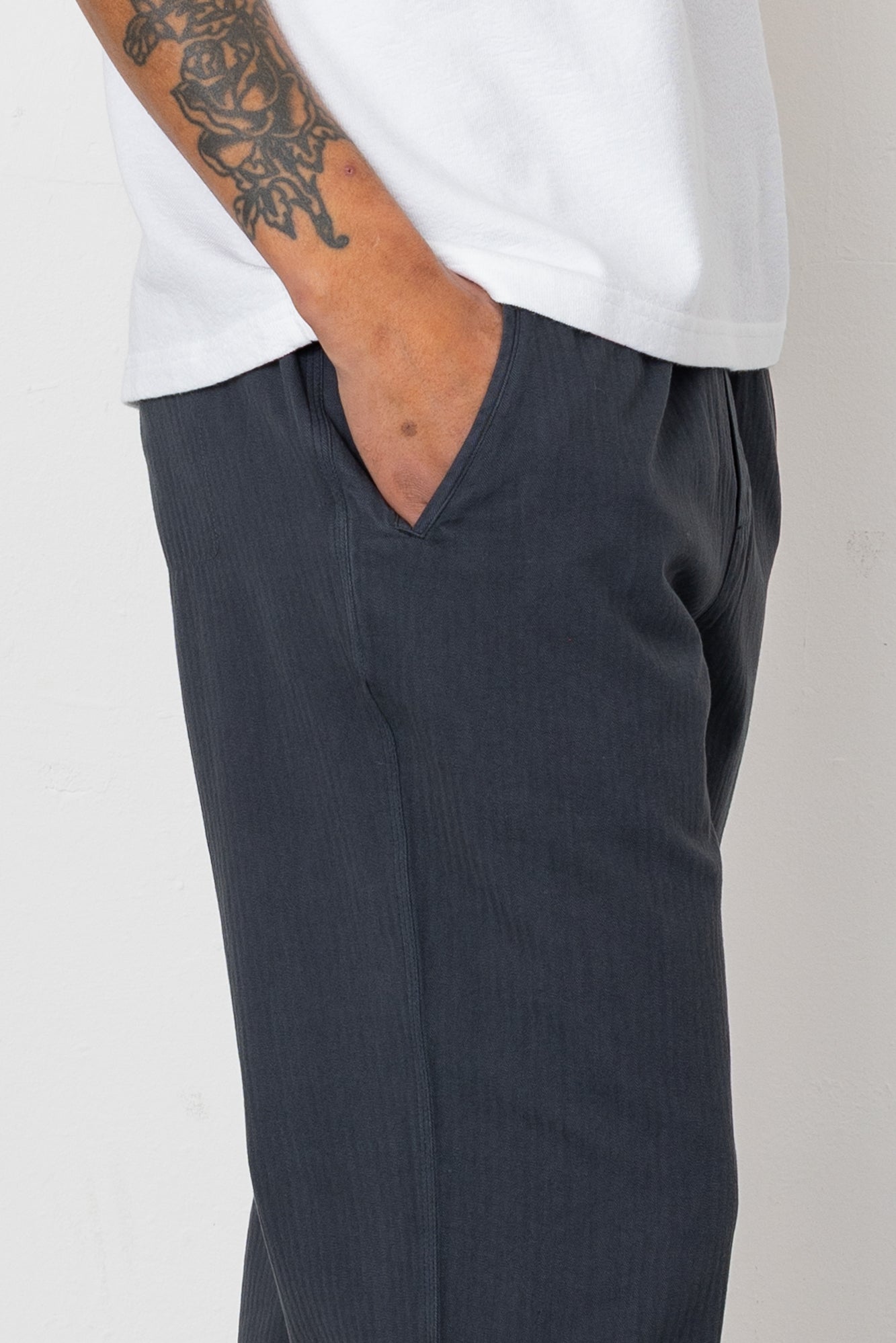 Drawcord Assembly Pant - Slate Blue Herringbone