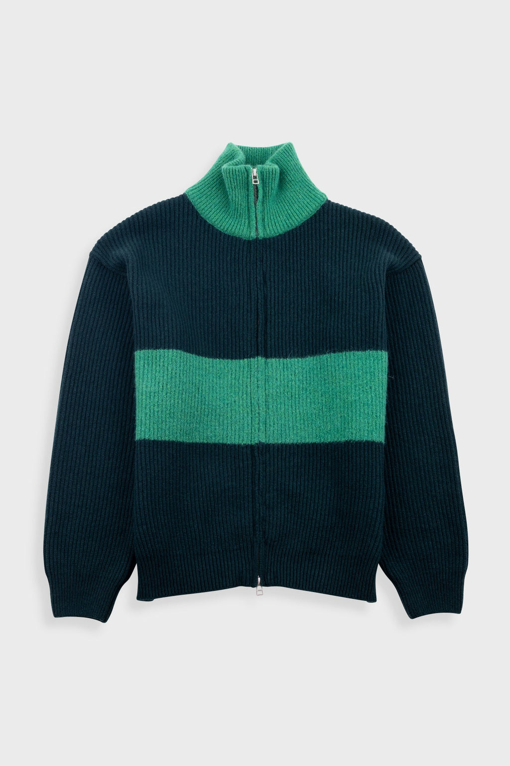 Zip Through Jumper - Dark Green Bright Green
