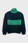 Zip Through Jumper - Dark Green Bright Green