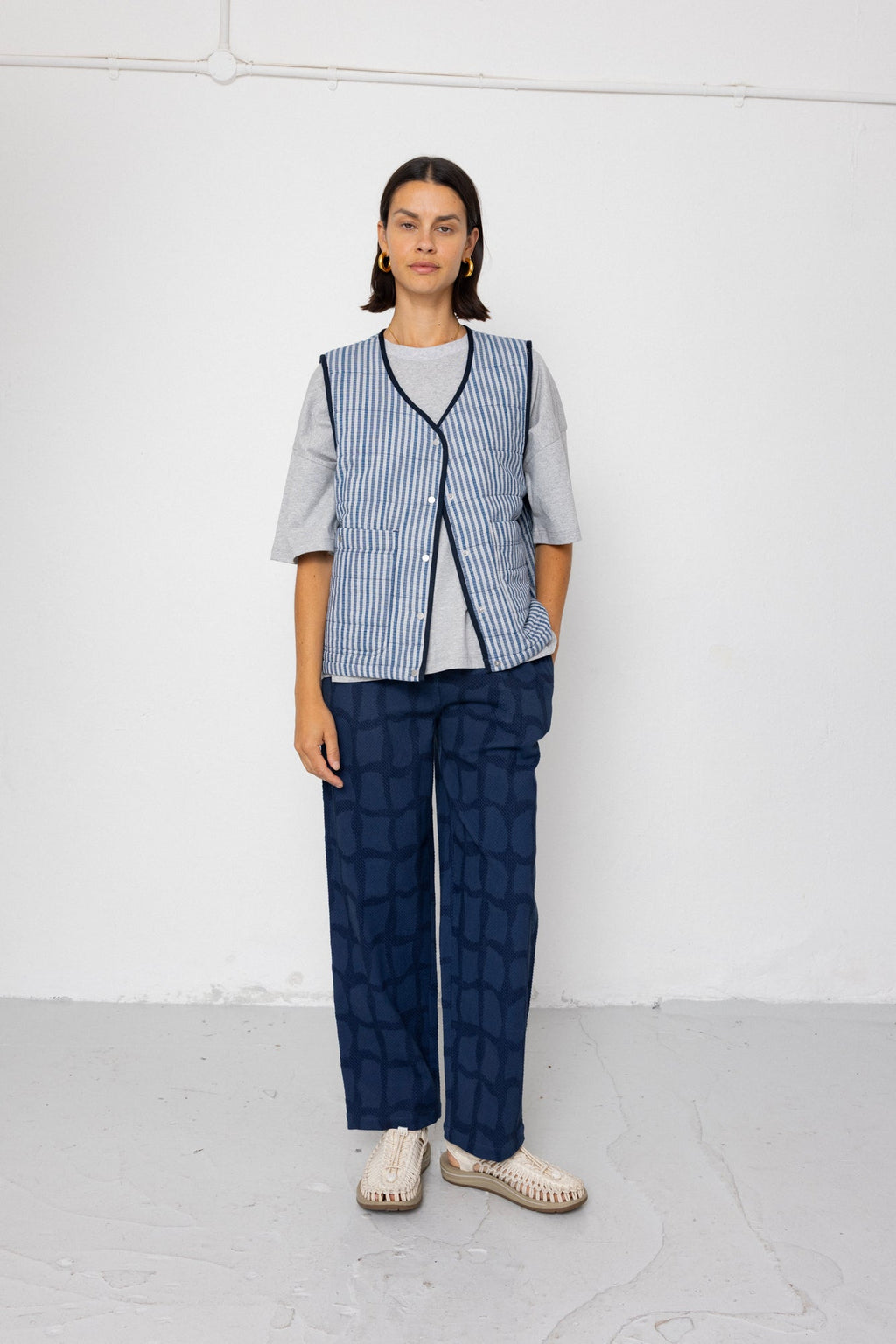 Baggy Trouser - Irregular Block Jacquard Navy