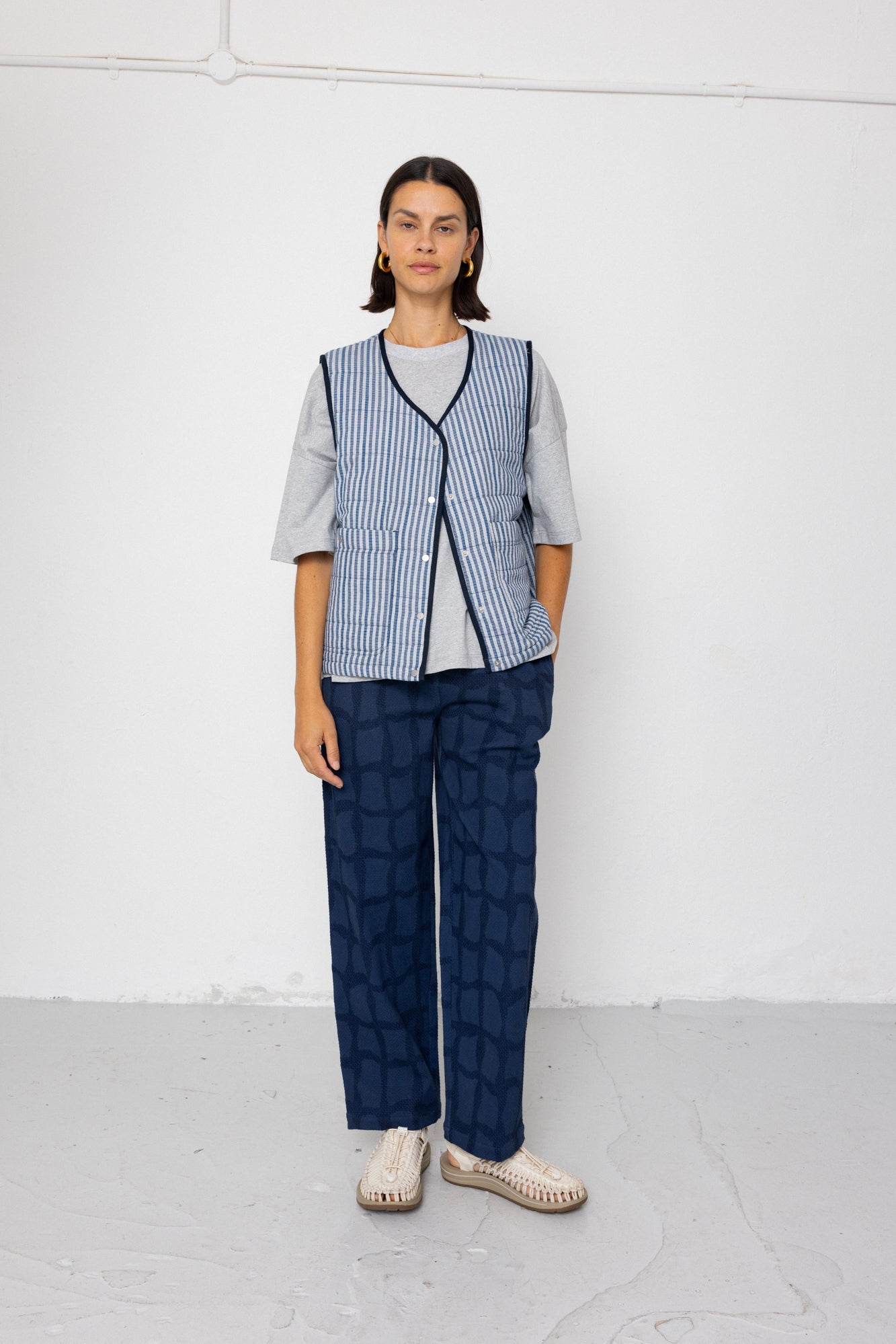 Baggy Trouser - Irregular Block Jacquard Navy