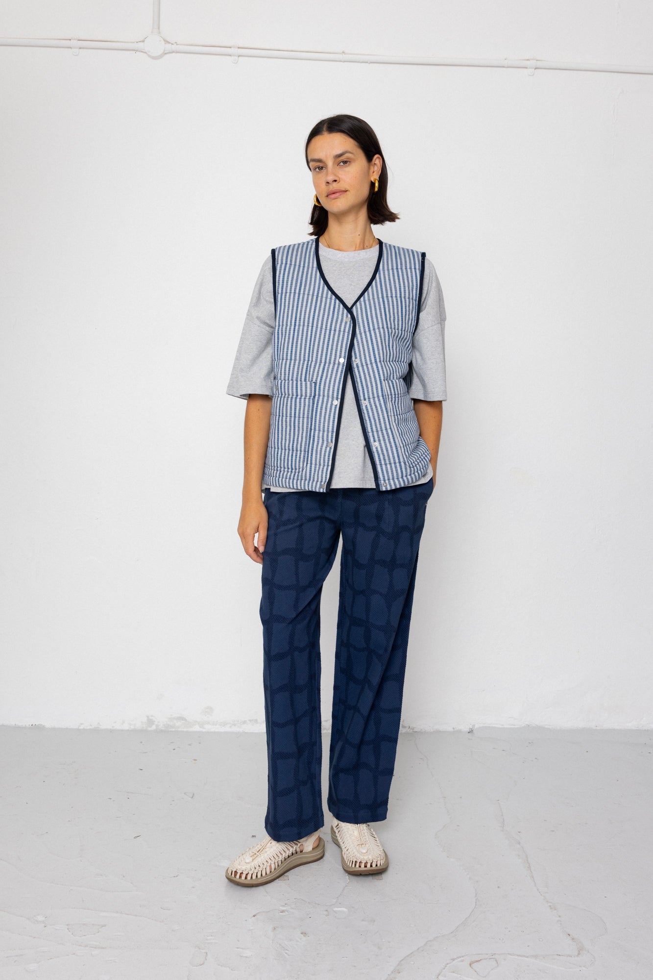 Baggy Trouser - Irregular Block Jacquard Navy
