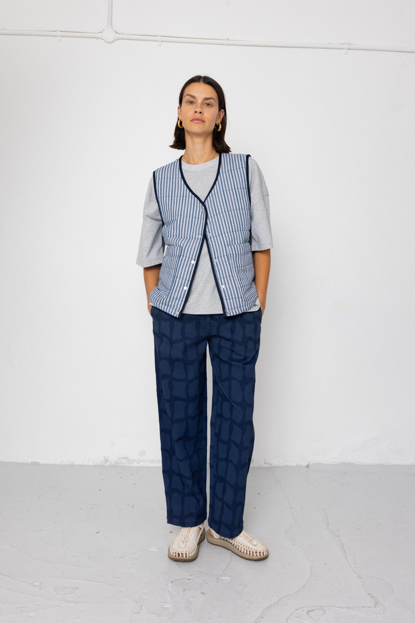 Baggy Trouser - Irregular Block Jacquard Navy