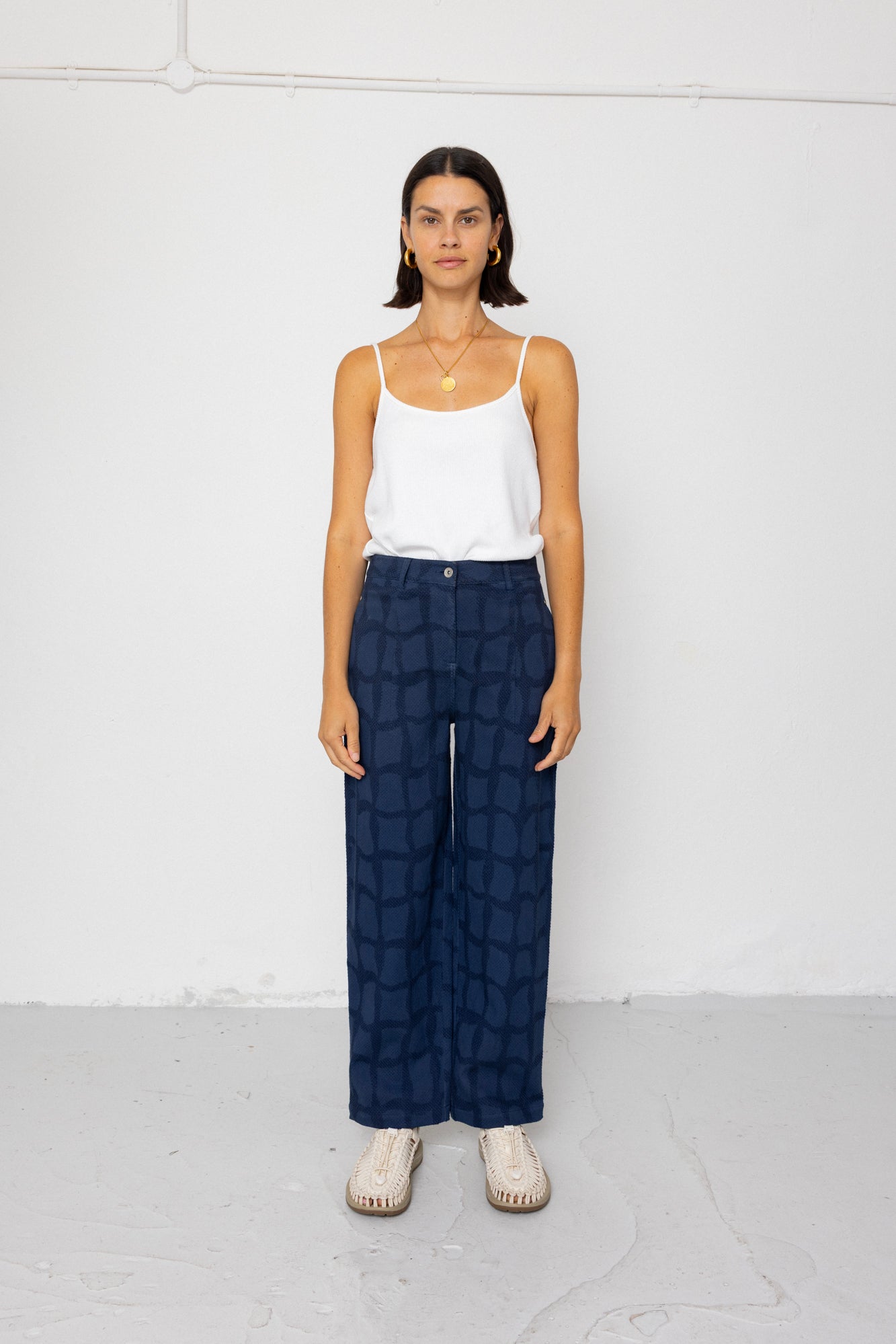 Baggy Trouser - Irregular Block Jacquard Navy