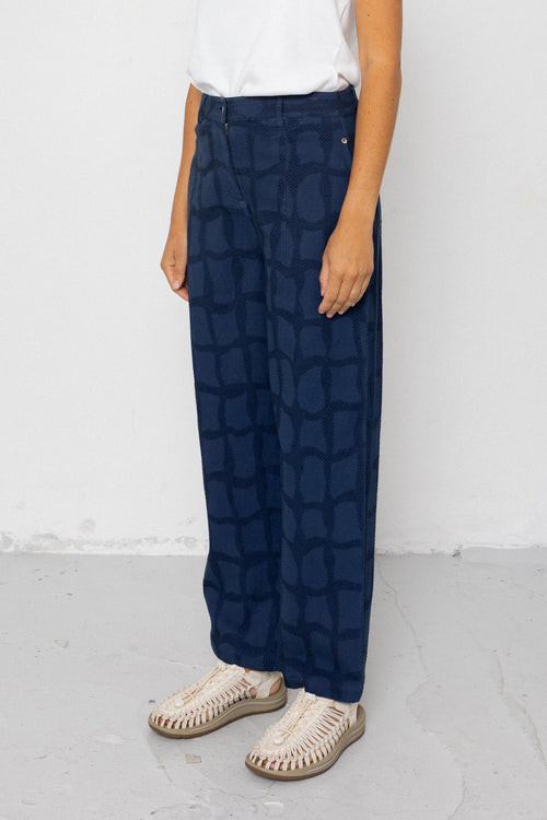 Baggy Trouser - Irregular Block Jacquard Navy