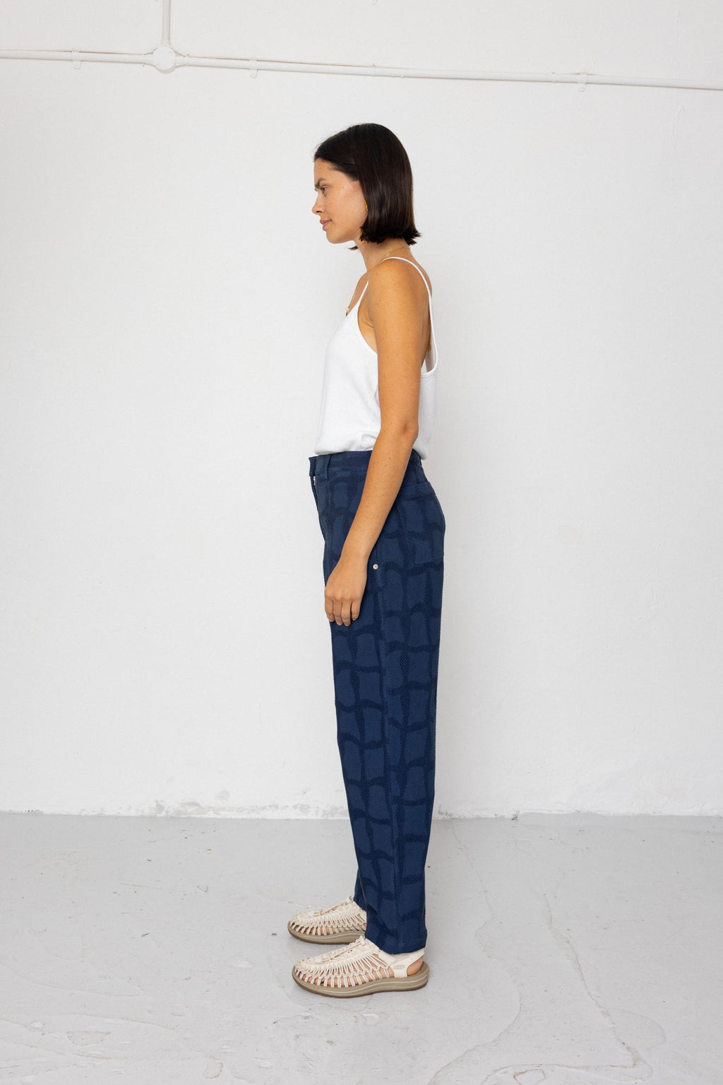 Baggy Trouser - Irregular Block Jacquard Navy