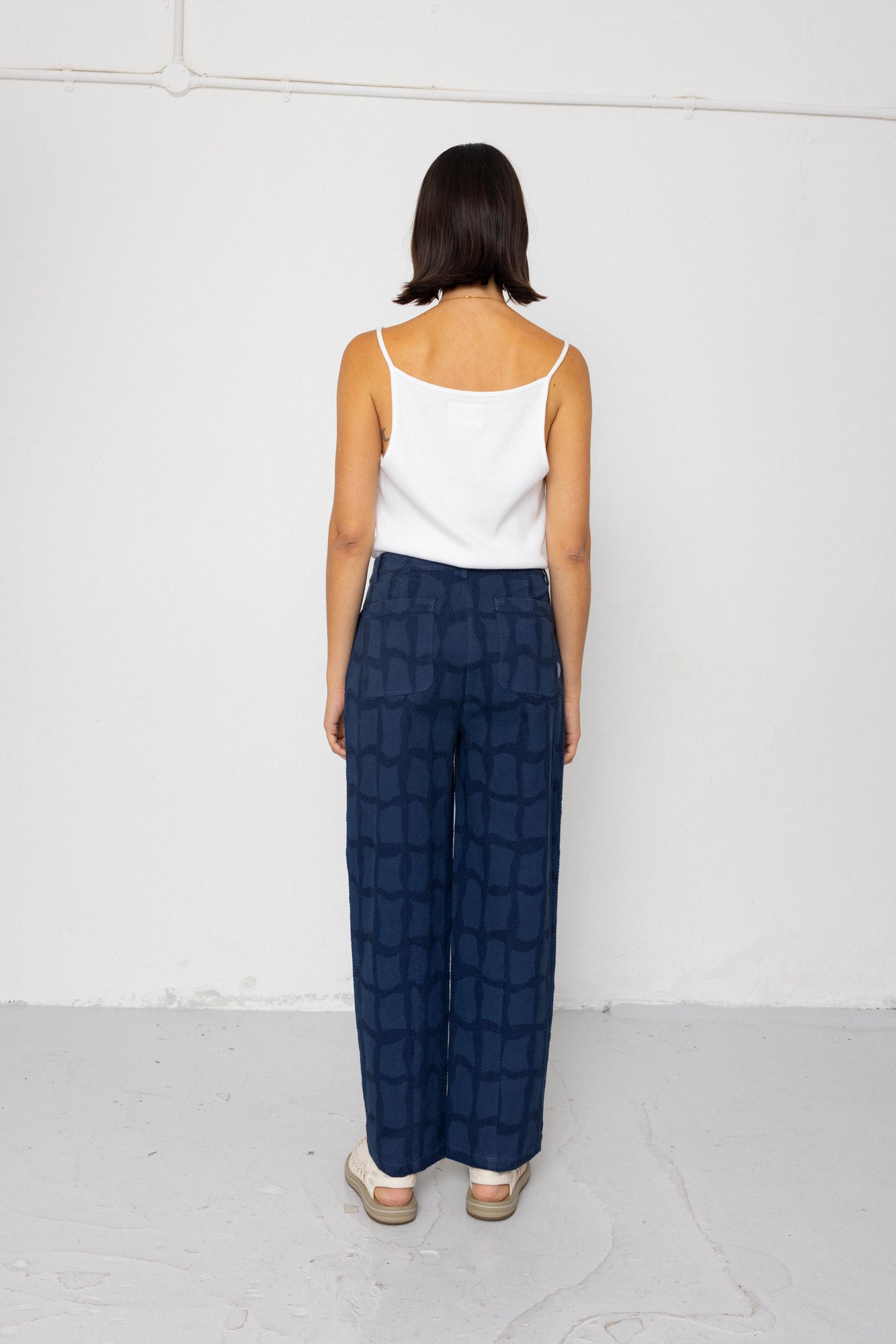 Baggy Trouser - Irregular Block Jacquard Navy