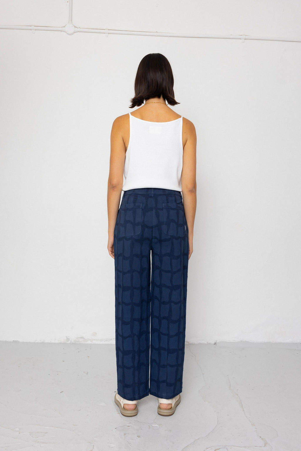 Baggy Trouser - Irregular Block Jacquard Navy