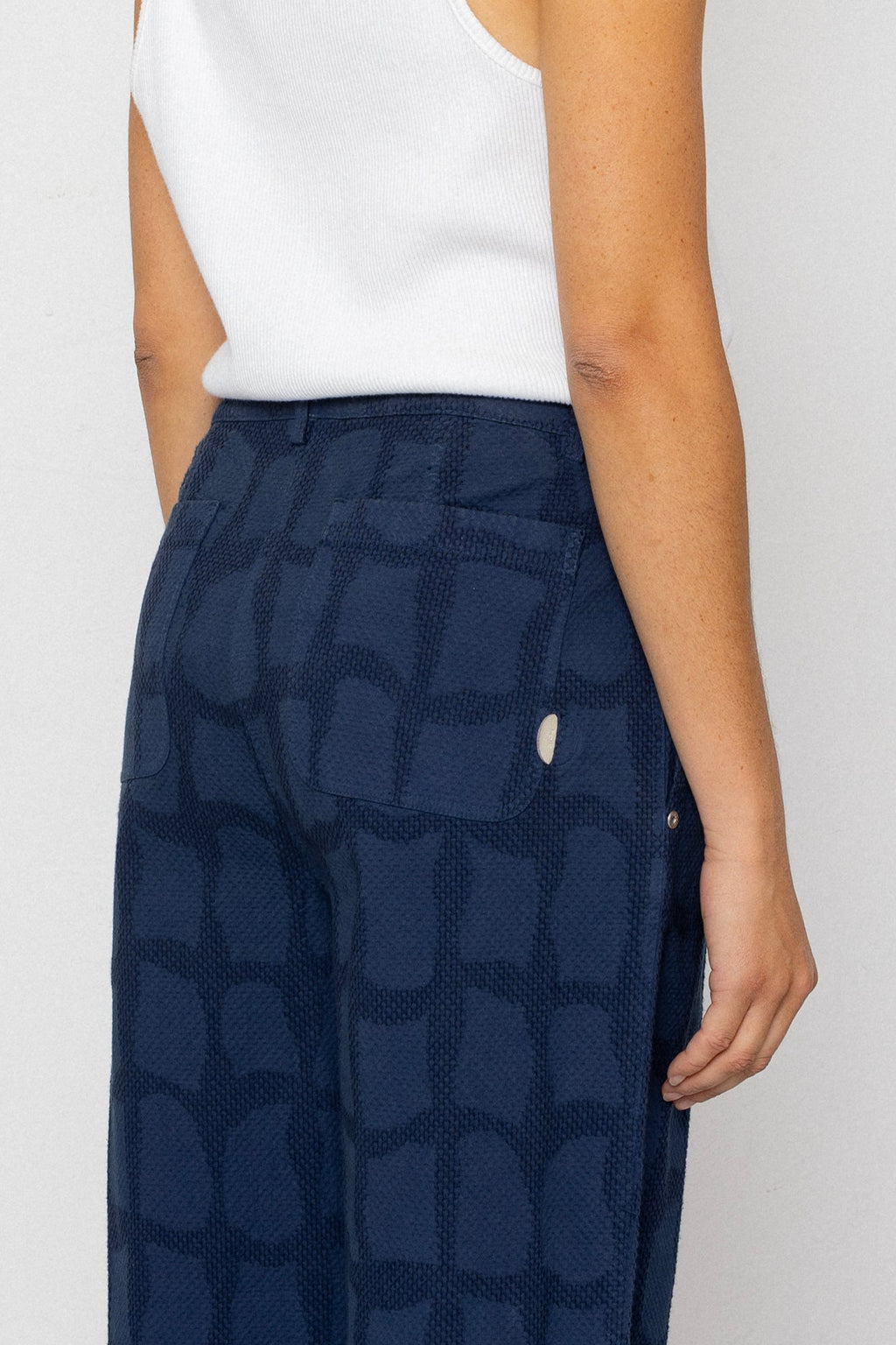 Baggy Trouser - Irregular Block Jacquard Navy