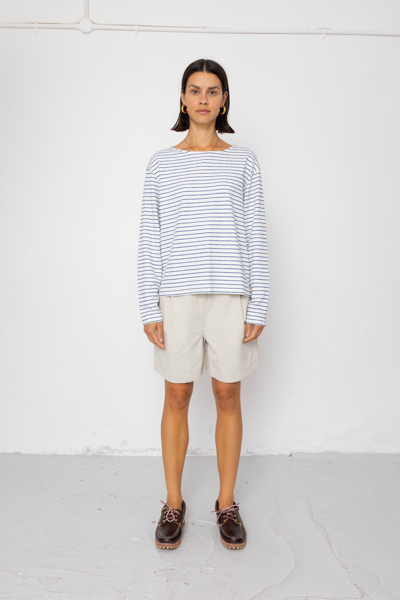 Boat Neck T-Shirt - Ecru / Bright Blue