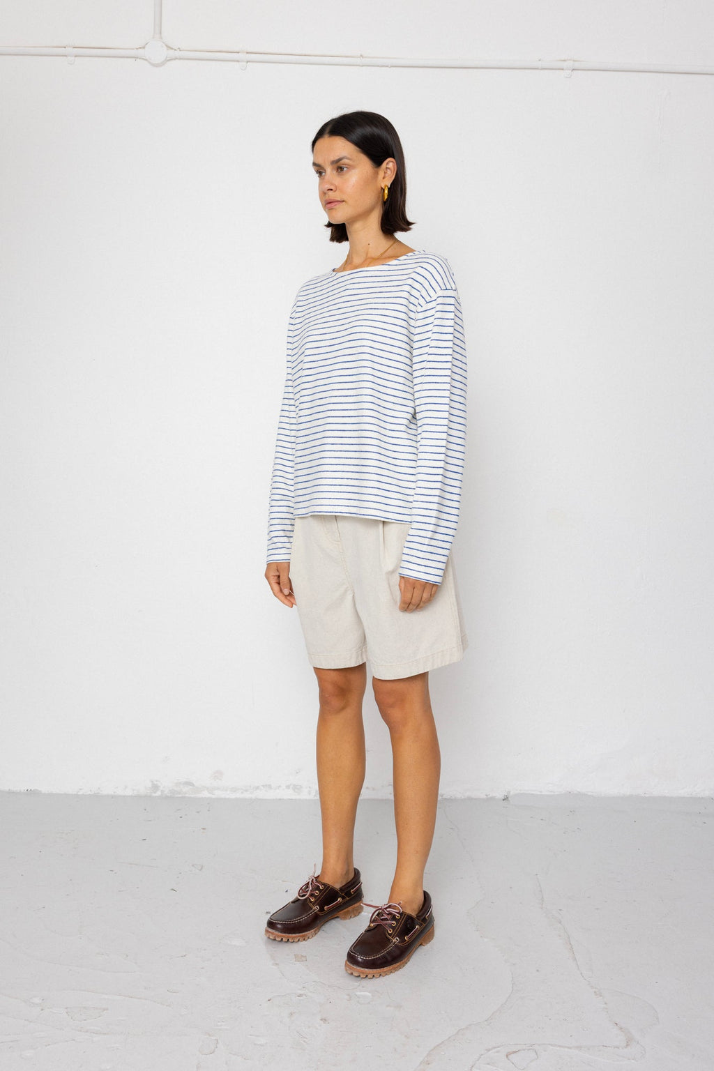 Boat Neck T-Shirt - Ecru / Bright Blue