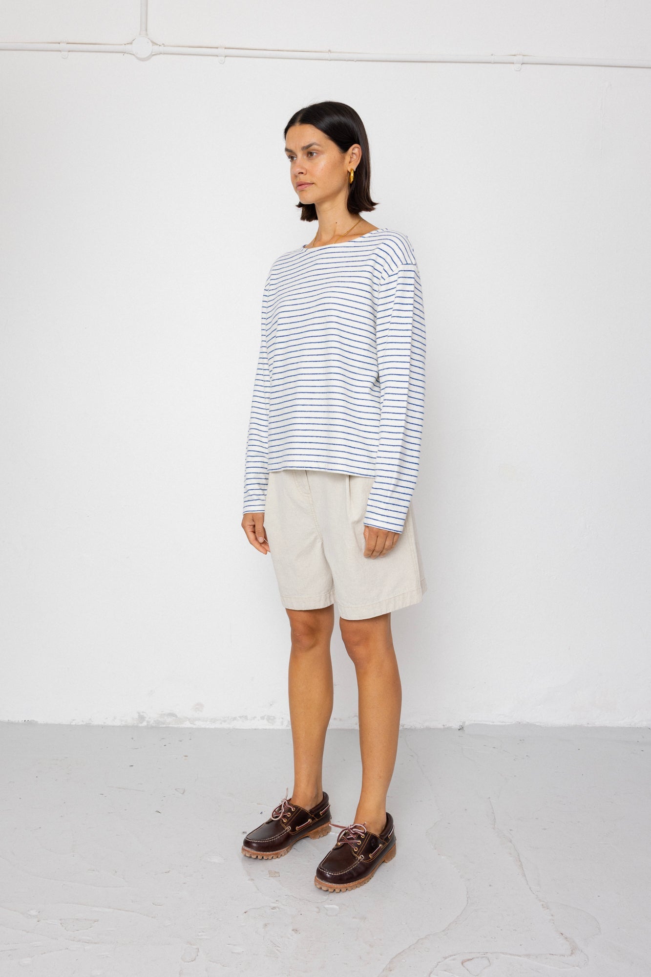 Boat Neck T-Shirt - Ecru / Bright Blue