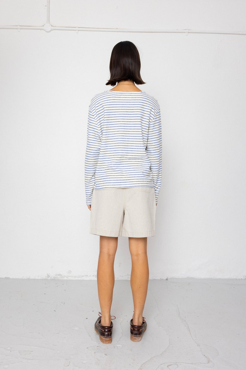 Boat Neck T-Shirt - Ecru / Bright Blue