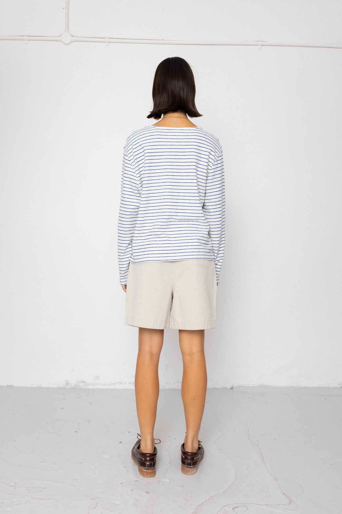 Boat Neck T-Shirt - Ecru / Bright Blue