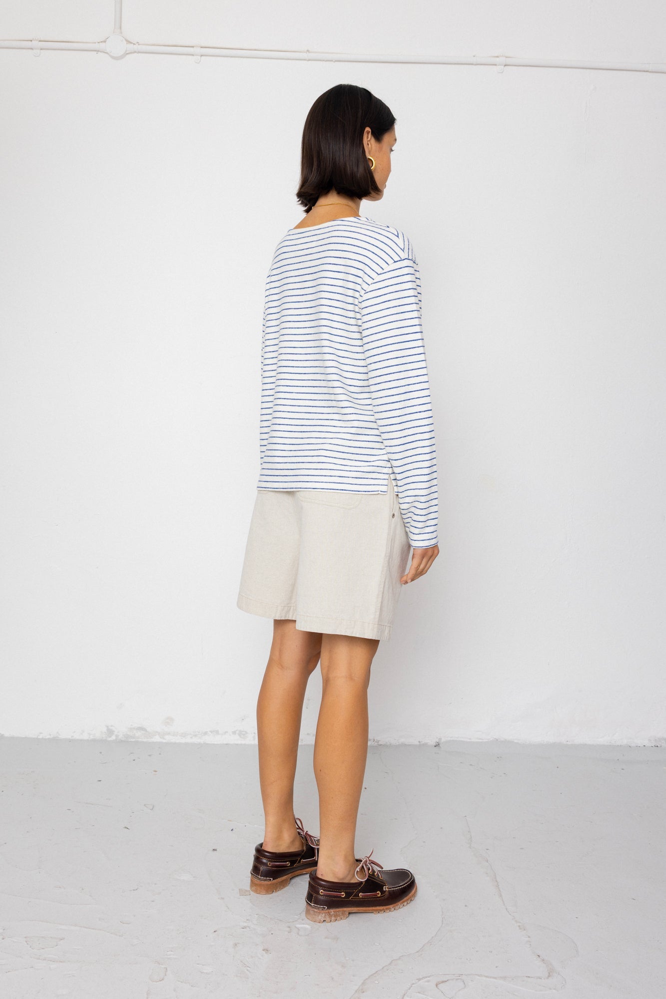 Boat Neck T-Shirt - Ecru / Bright Blue