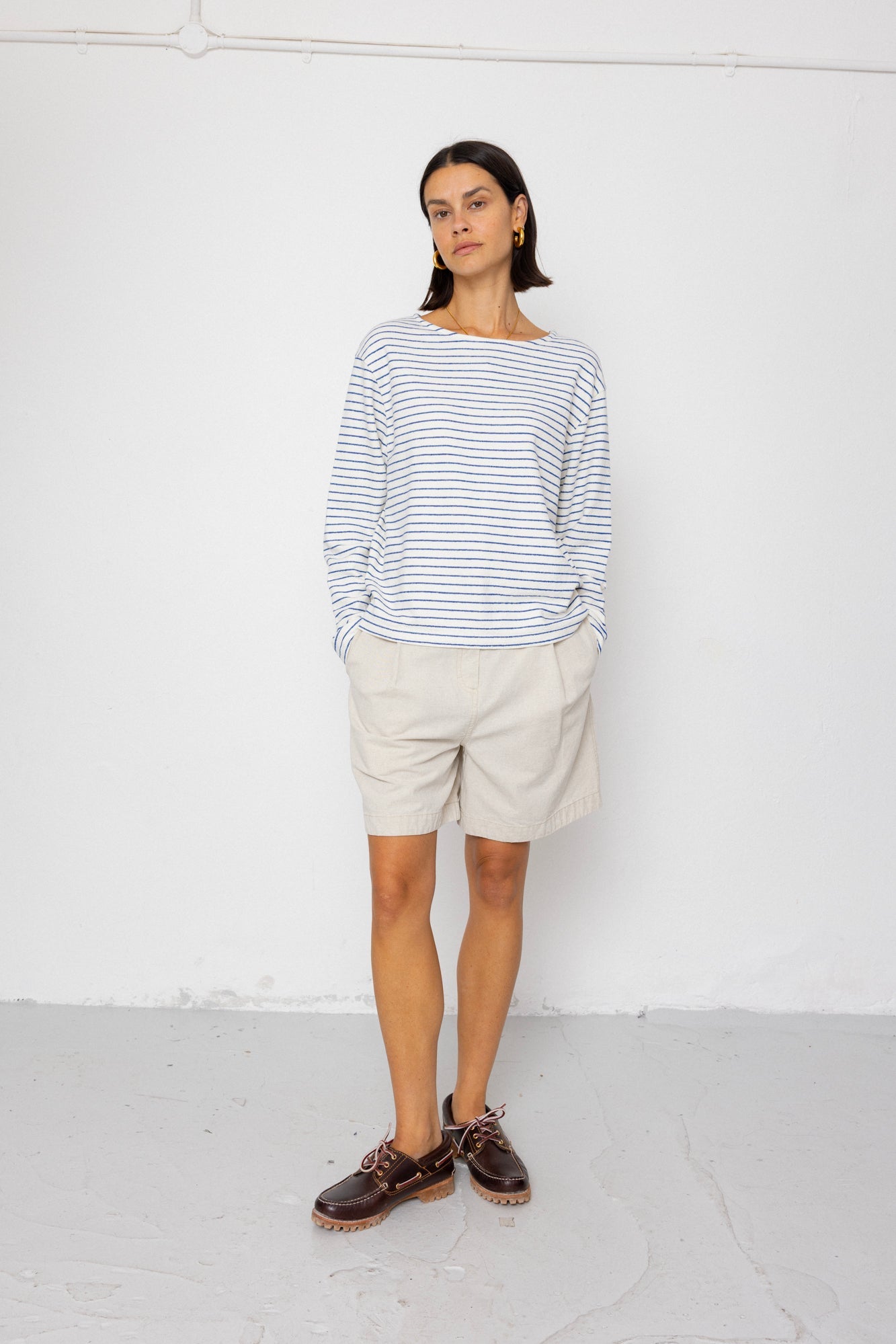 Boat Neck T-Shirt - Ecru / Bright Blue