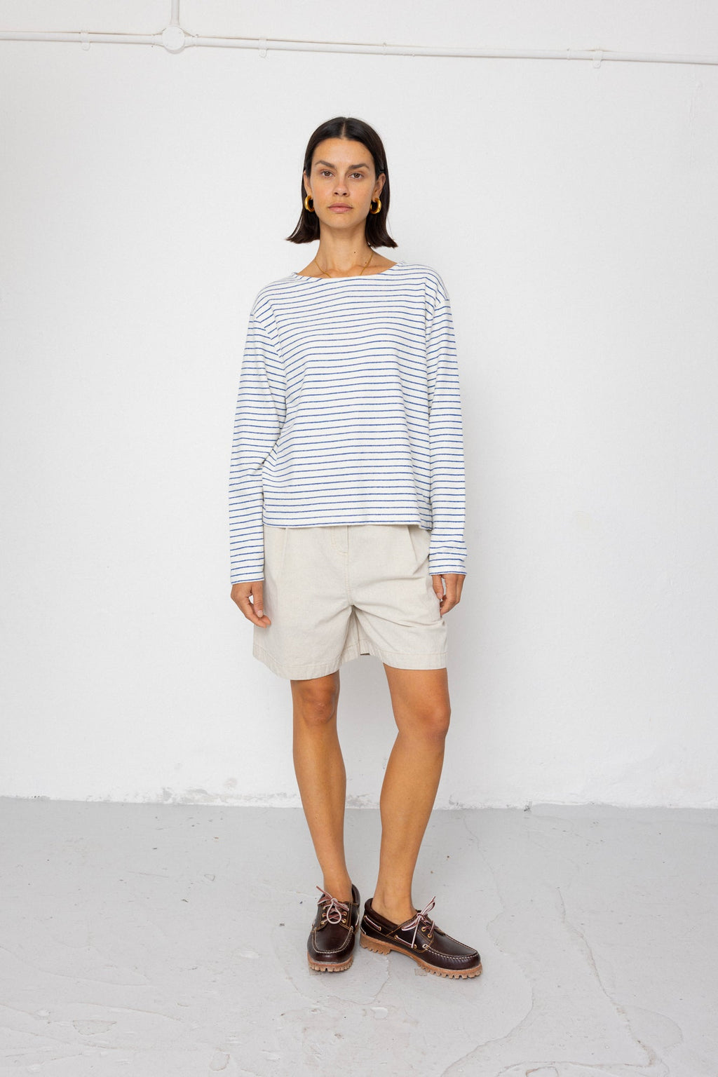 Boat Neck T-Shirt - Ecru / Bright Blue