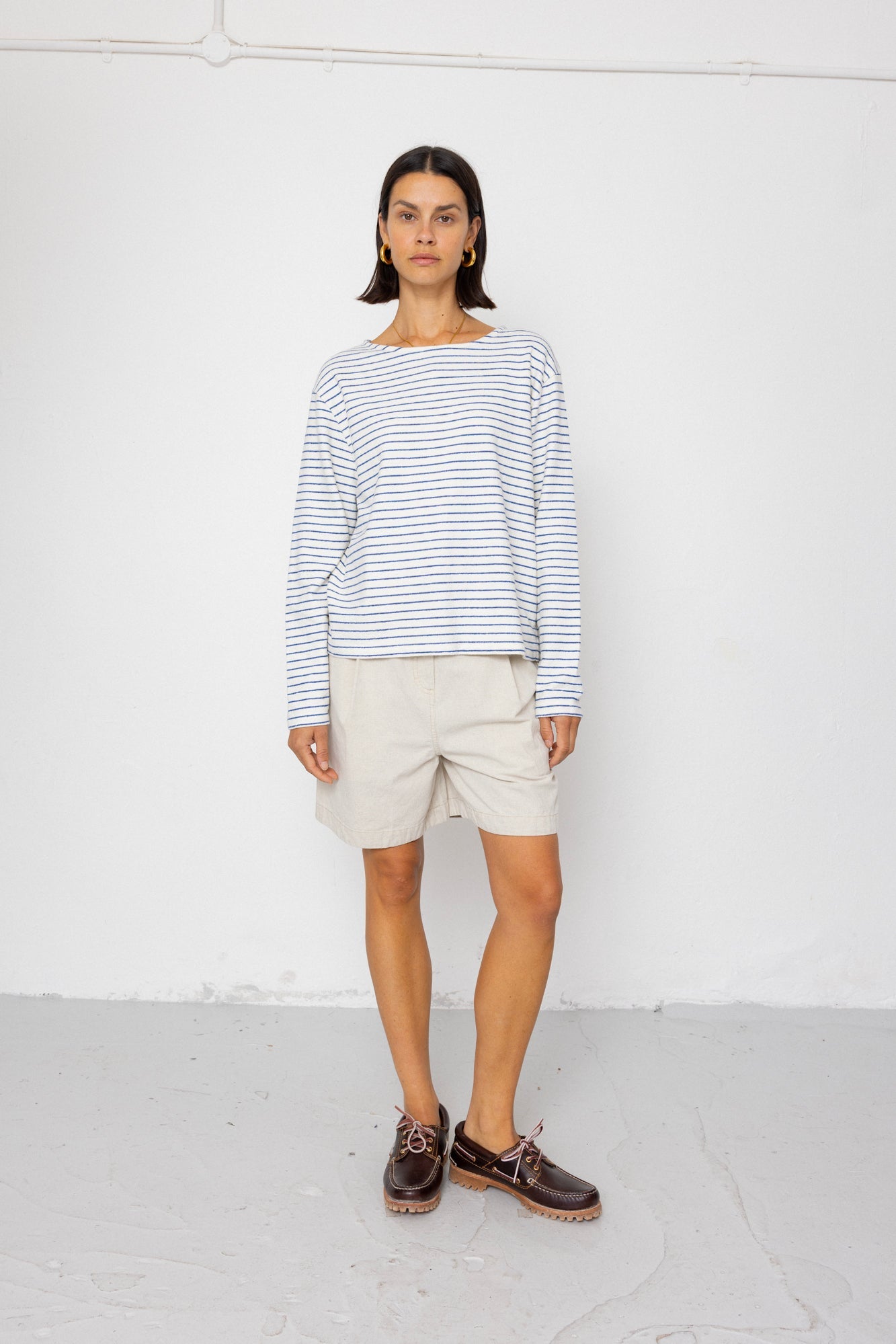 Boat Neck T-Shirt - Ecru / Bright Blue