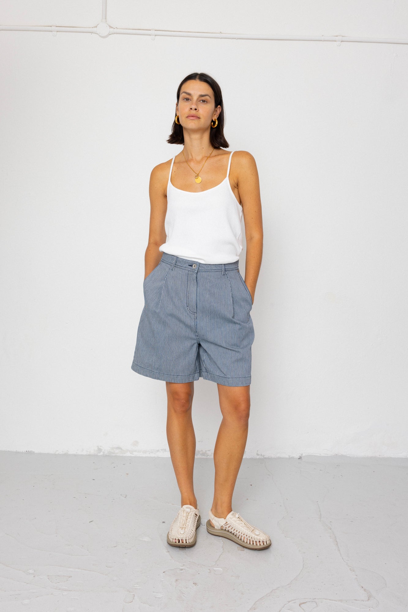 Boyfriend Shorts - Indigo Ticking Stripe