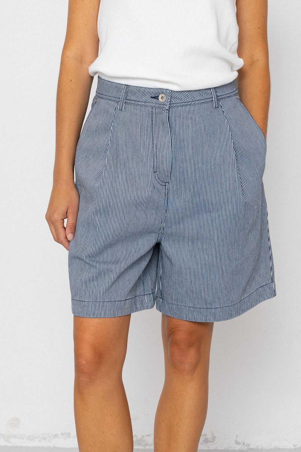 Boyfriend Shorts - Indigo Ticking Stripe
