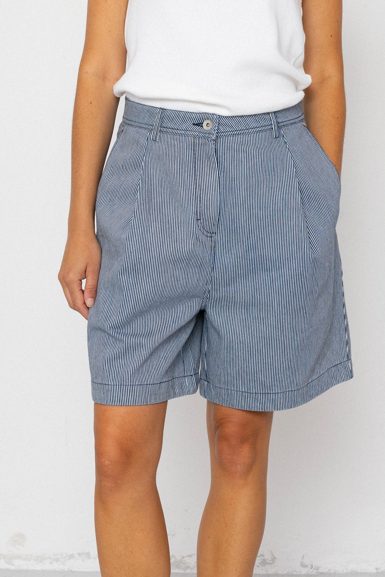 Boyfriend Shorts - Indigo Ticking Stripe