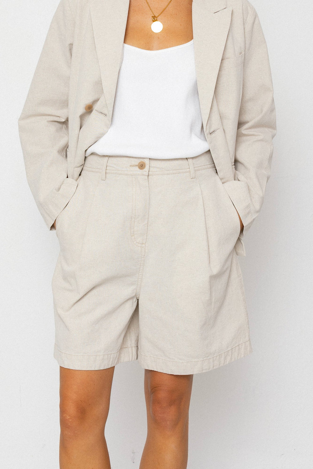 Boyfriend Shorts - Natural Linen Cotton Canvas