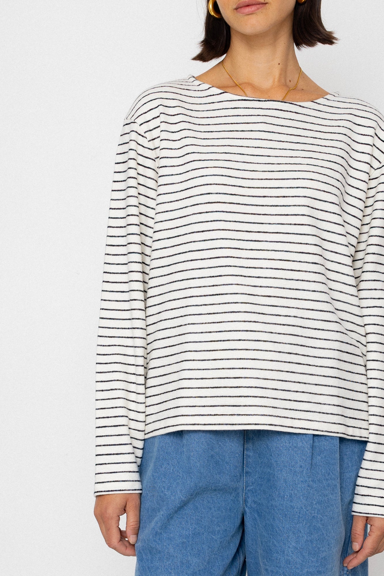 Boat Neck T-Shirt - Ecru / Black