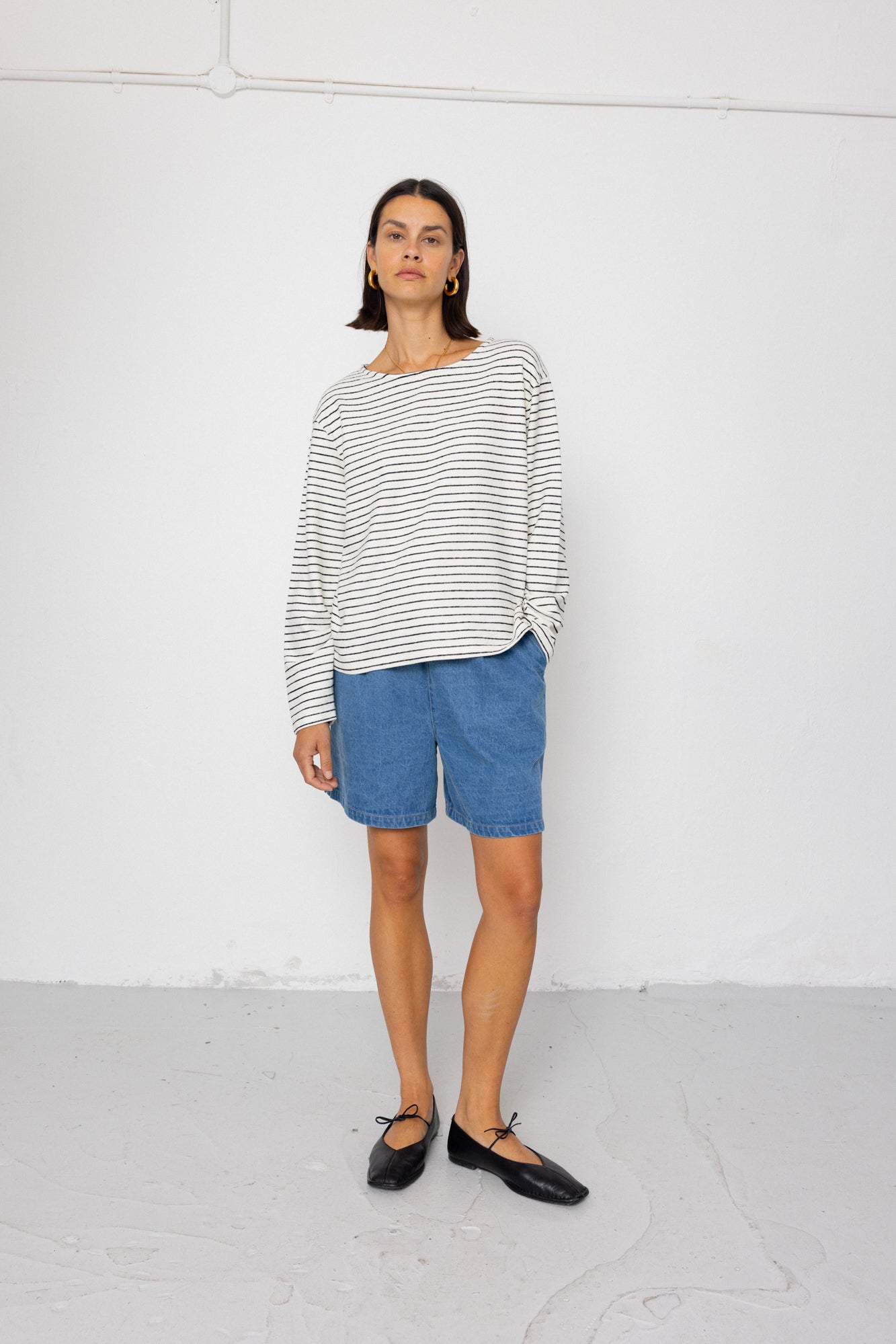 Boat Neck T-Shirt - Ecru / Black