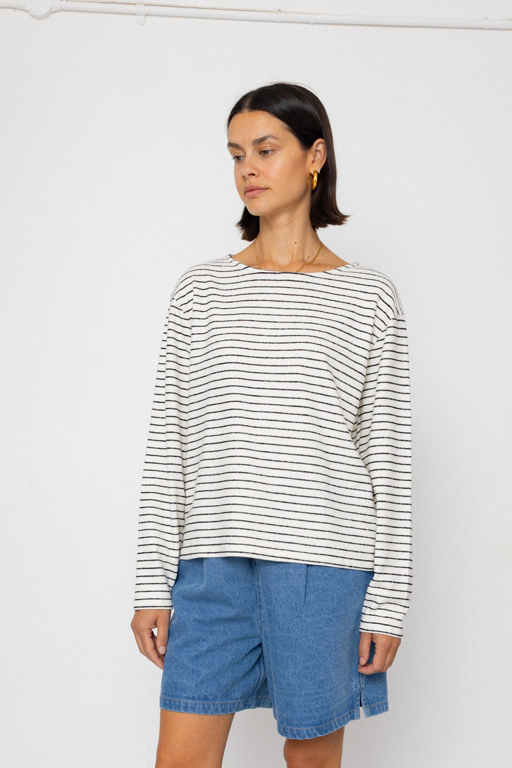 Boat Neck T-Shirt - Ecru / Black