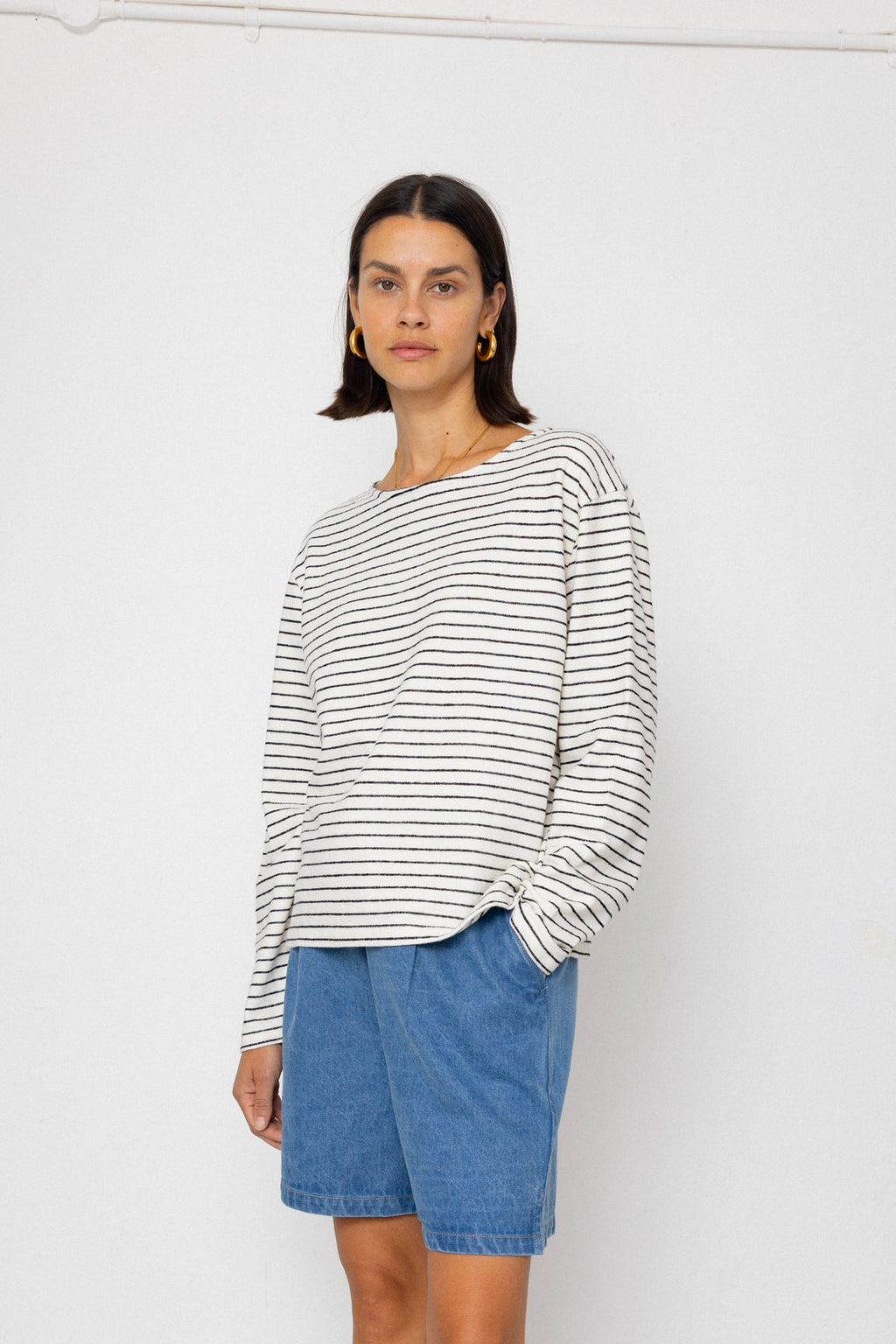 Boat Neck T-Shirt - Ecru / Black