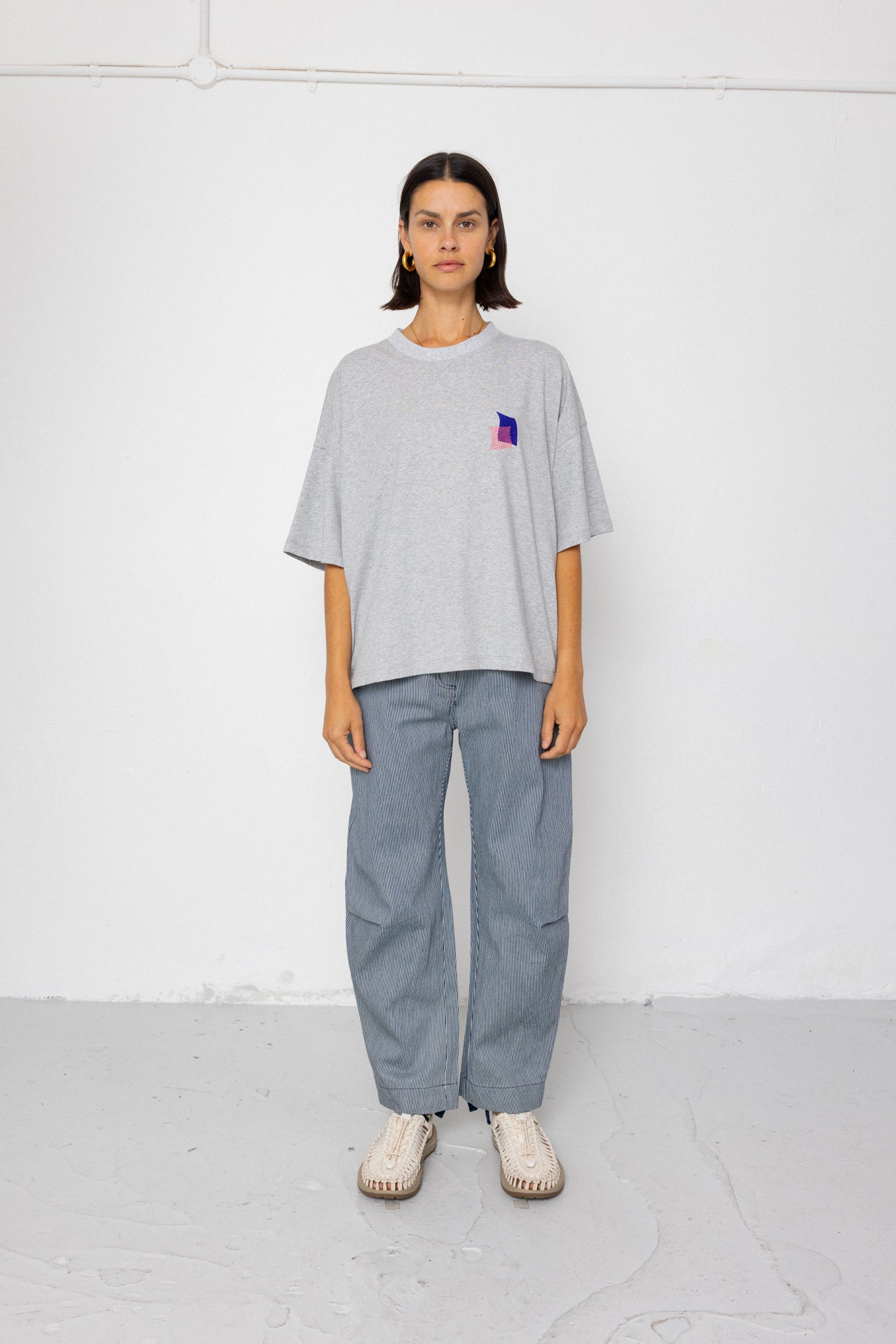 Boyfriend T-Shirt - Embroidered Grey Melange