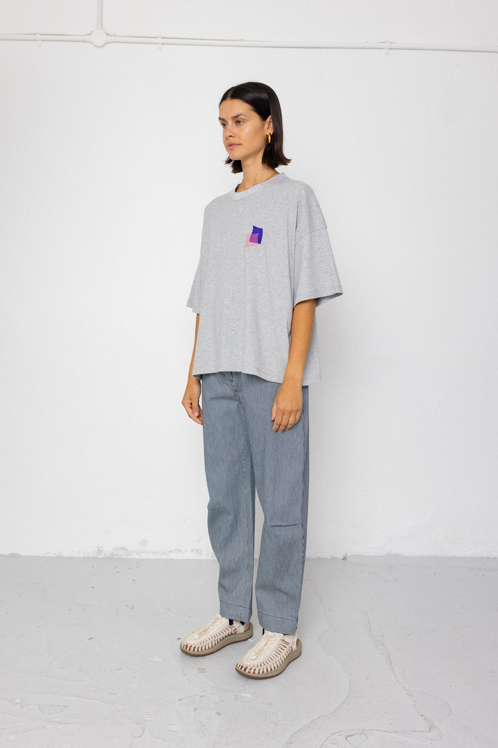 Boyfriend T-Shirt - Embroidered Grey Melange