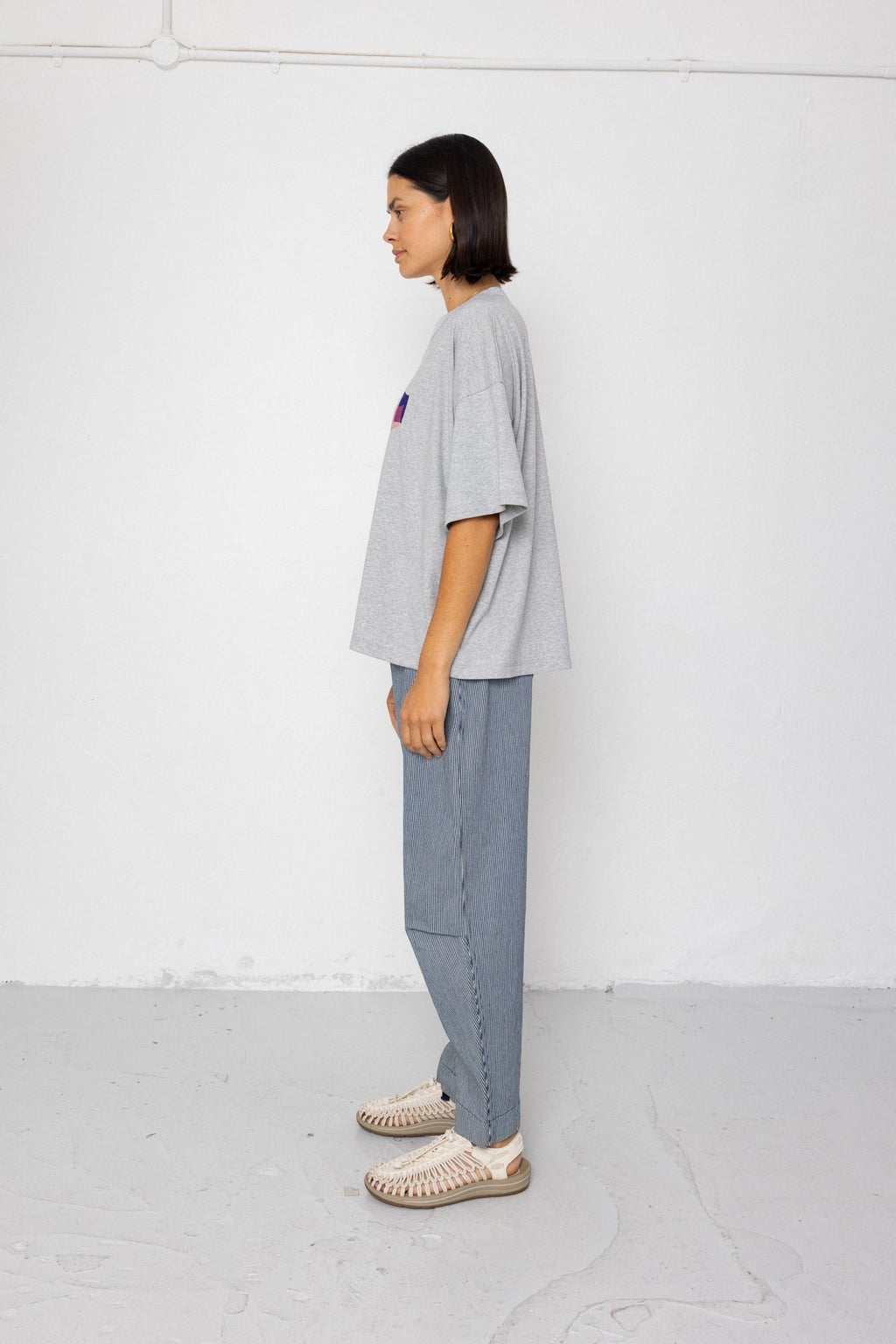 Boyfriend T-Shirt - Embroidered Grey Melange