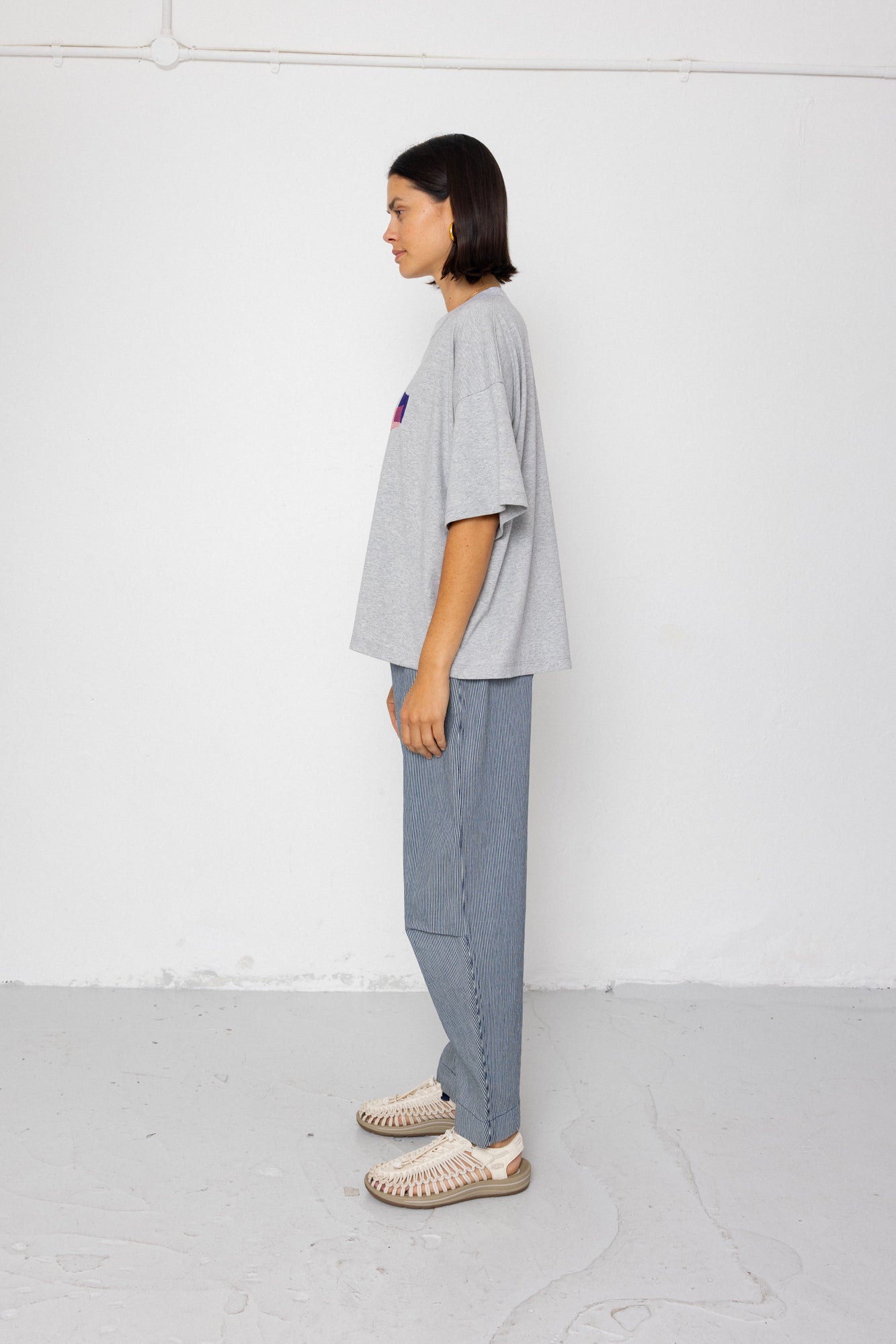 Boyfriend T-Shirt - Embroidered Grey Melange