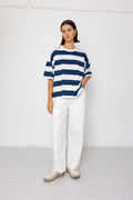 Boyfriend T-Shirt - Off White / Indigo Blue