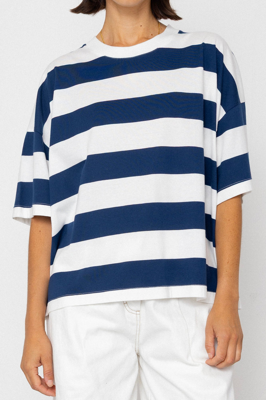 Boyfriend T-Shirt - Off White / Indigo Blue