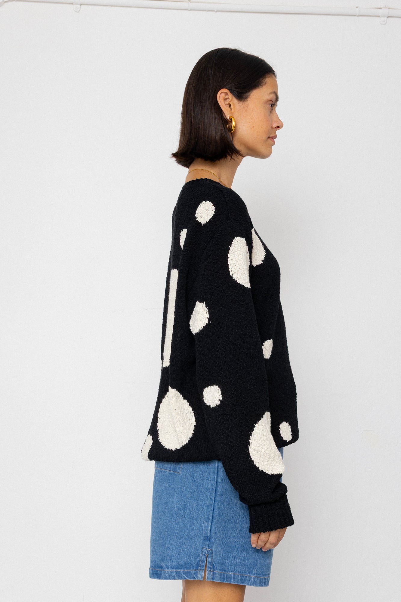 Chain Crew Jumper - Black / White Dot