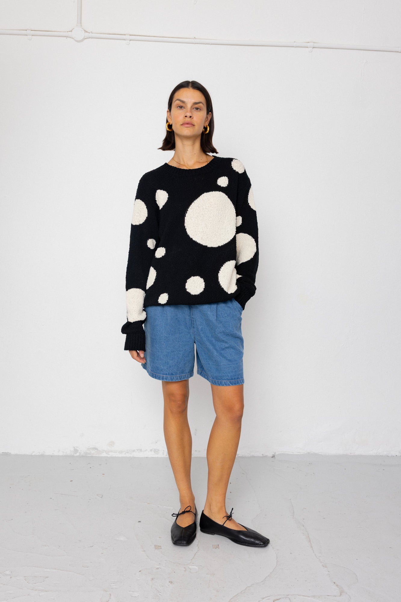 Chain Crew Jumper - Black / White Dot