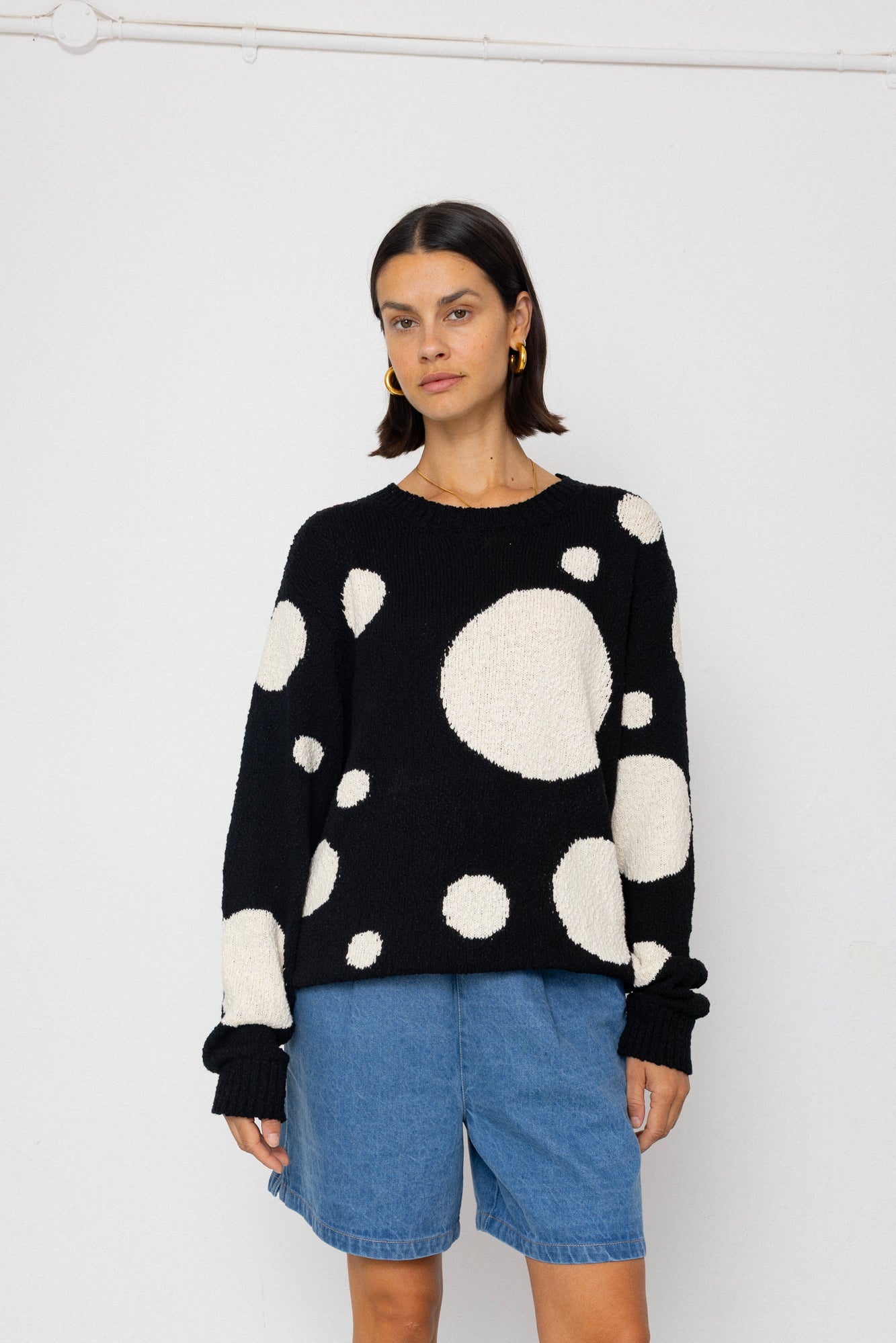 Chain Crew Jumper - Black / White Dot