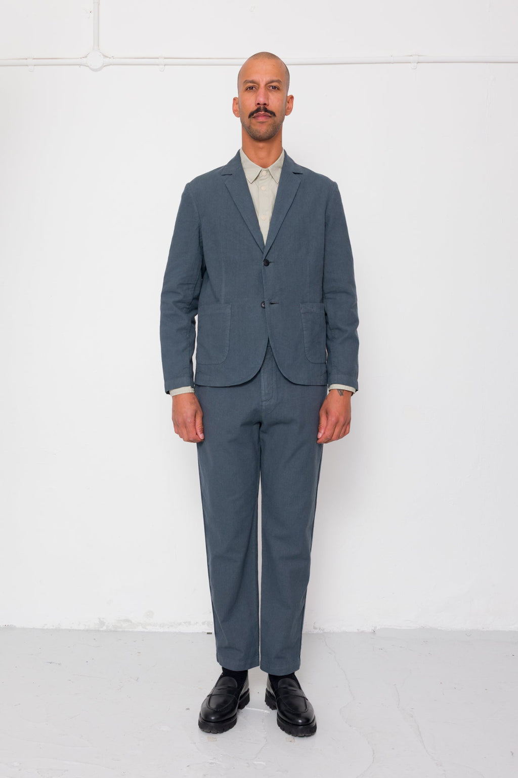 Fixed Waistband Cotton Linen Trouser - Charcoal