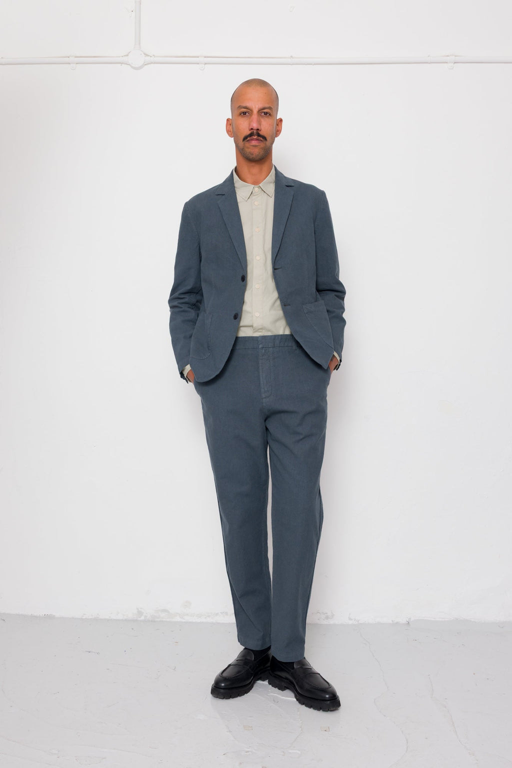 Fixed Waistband Cotton Linen Trouser - Charcoal