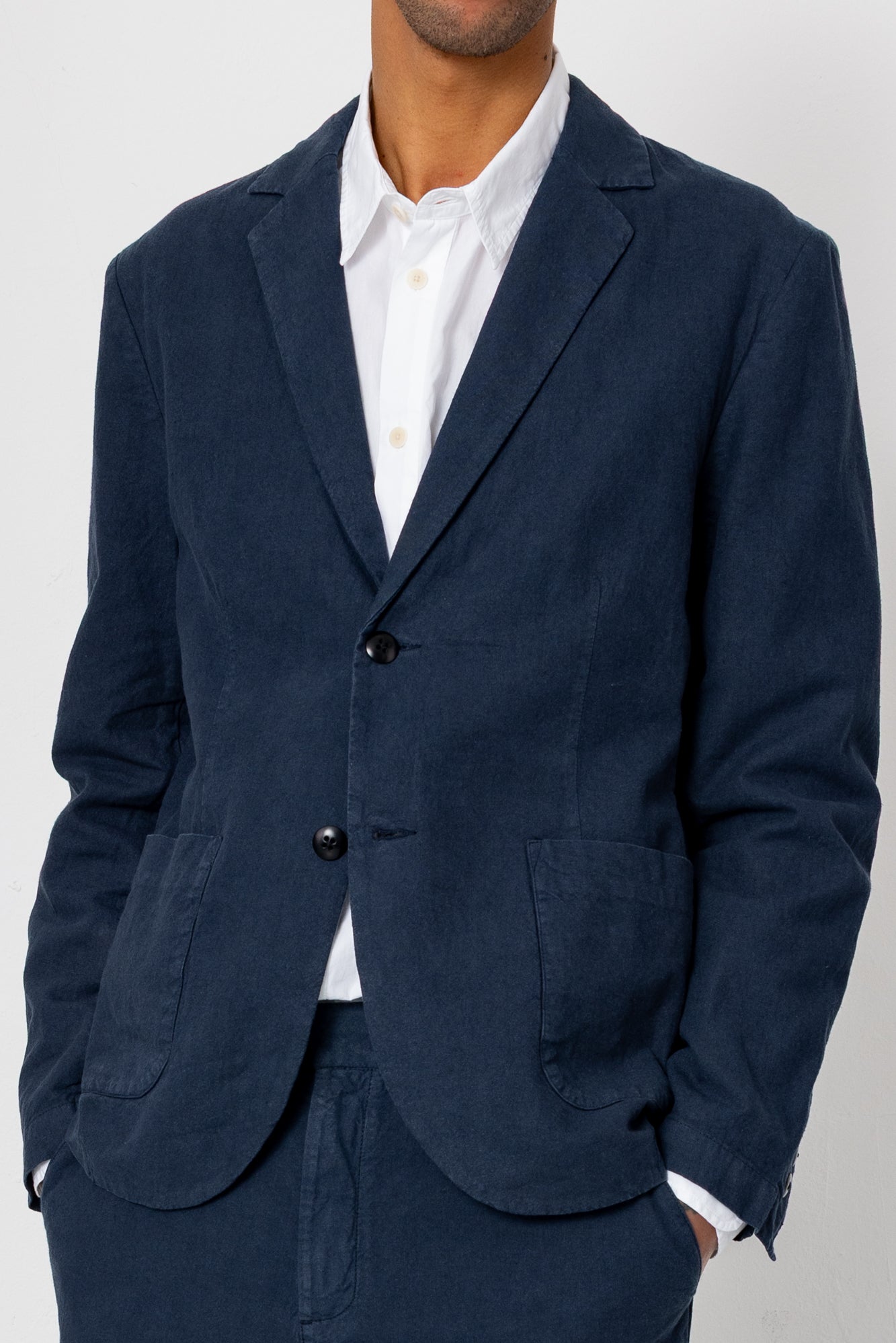 Cotton Linen Blazer - Dark Navy