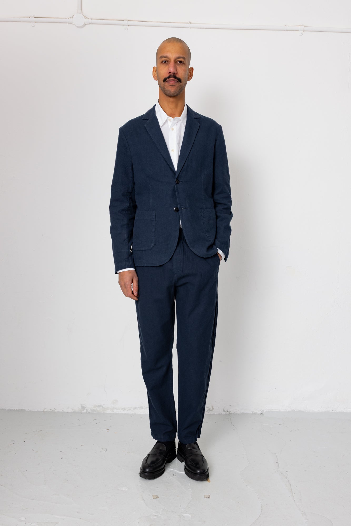 Cotton Linen Blazer - Dark Navy