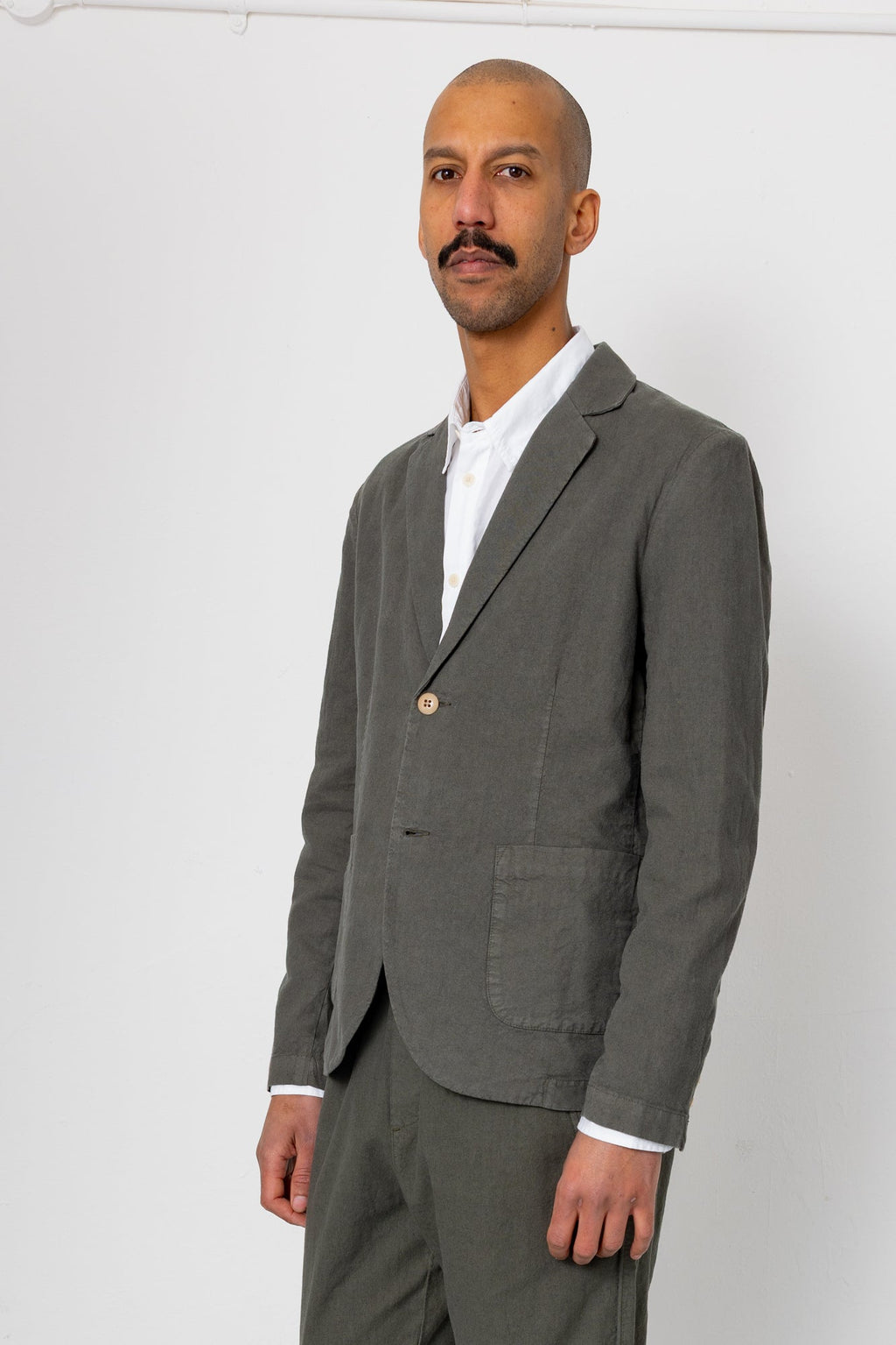 Cotton Linen Blazer - Dark Sage