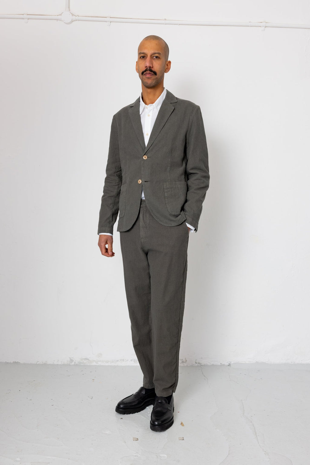 Cotton Linen Blazer - Dark Sage