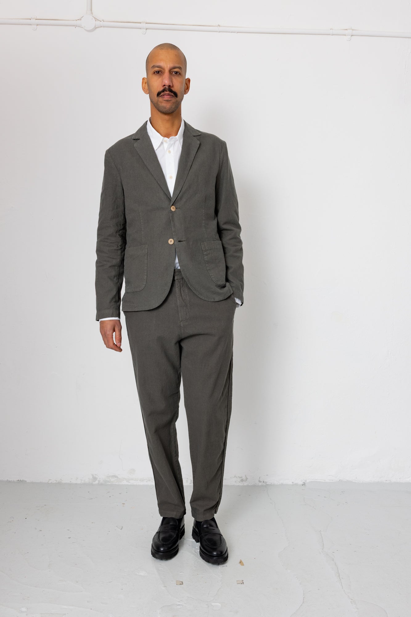 Cotton Linen Blazer - Dark Sage