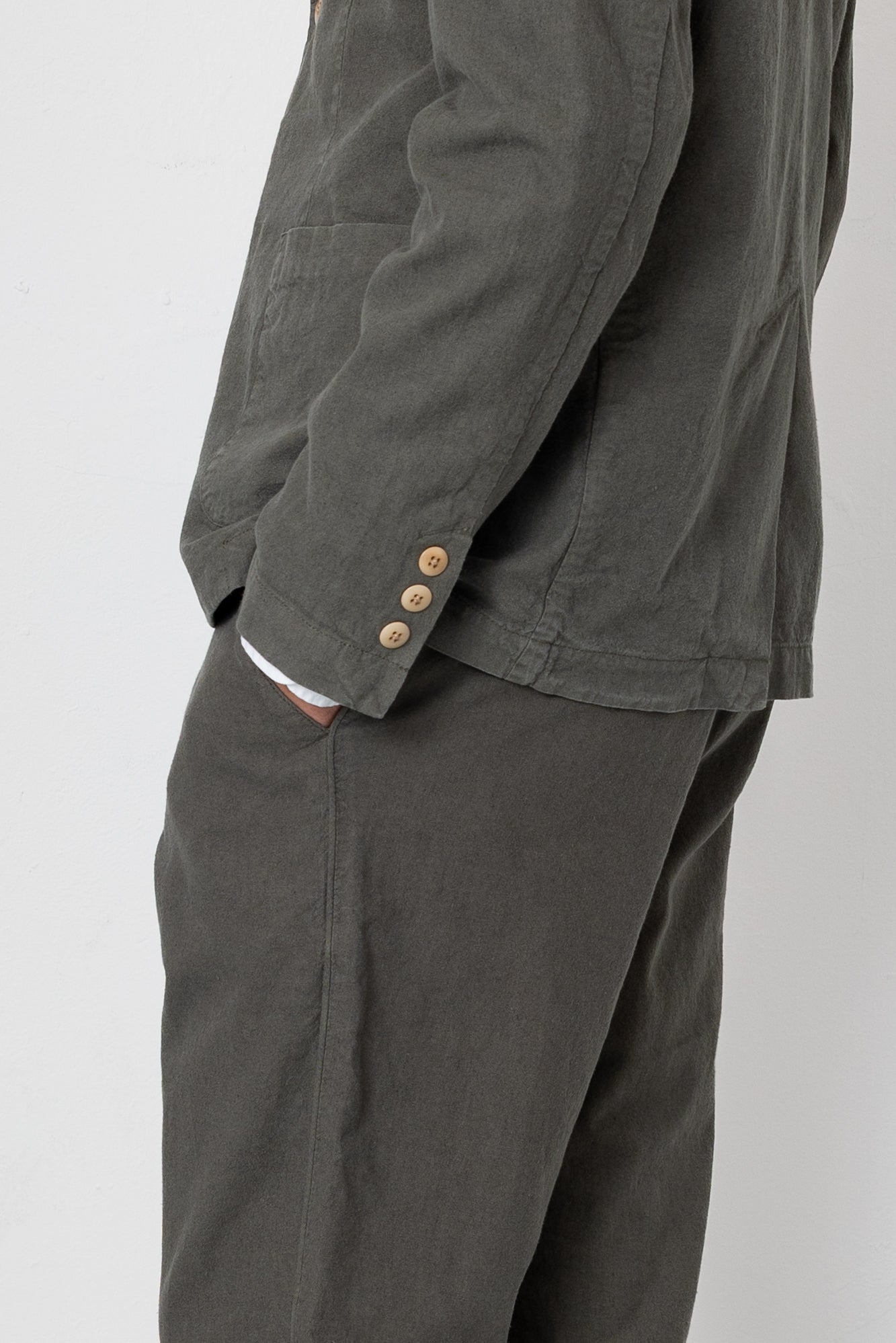 Cotton Linen Blazer - Dark Sage