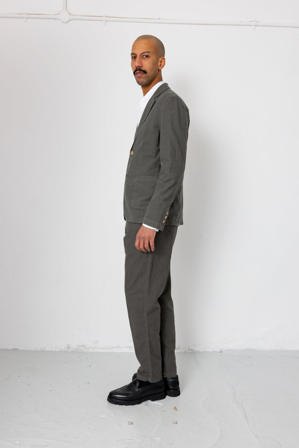 Cotton Linen Blazer - Dark Sage