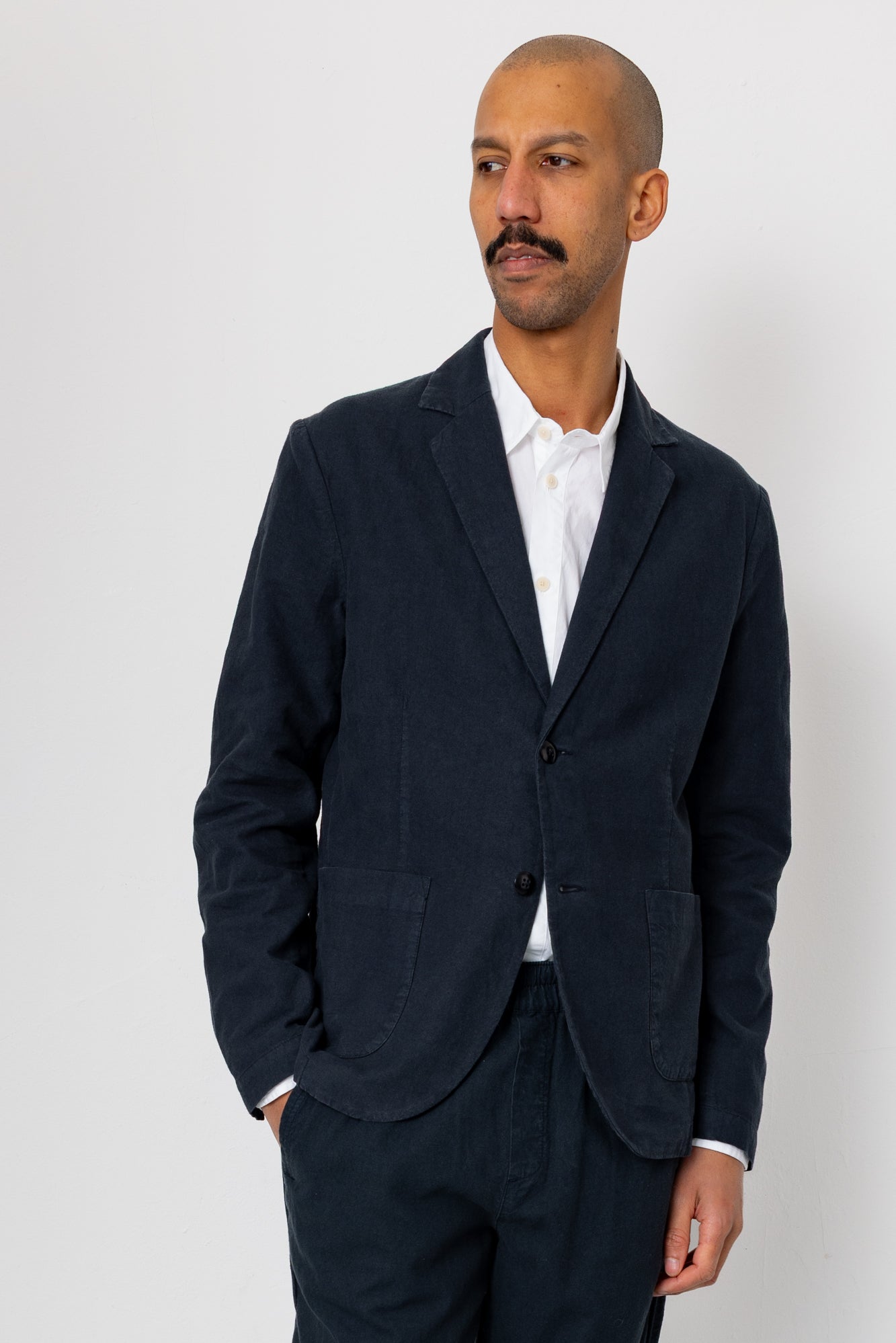 Cotton Linen Blazer - Soft Black