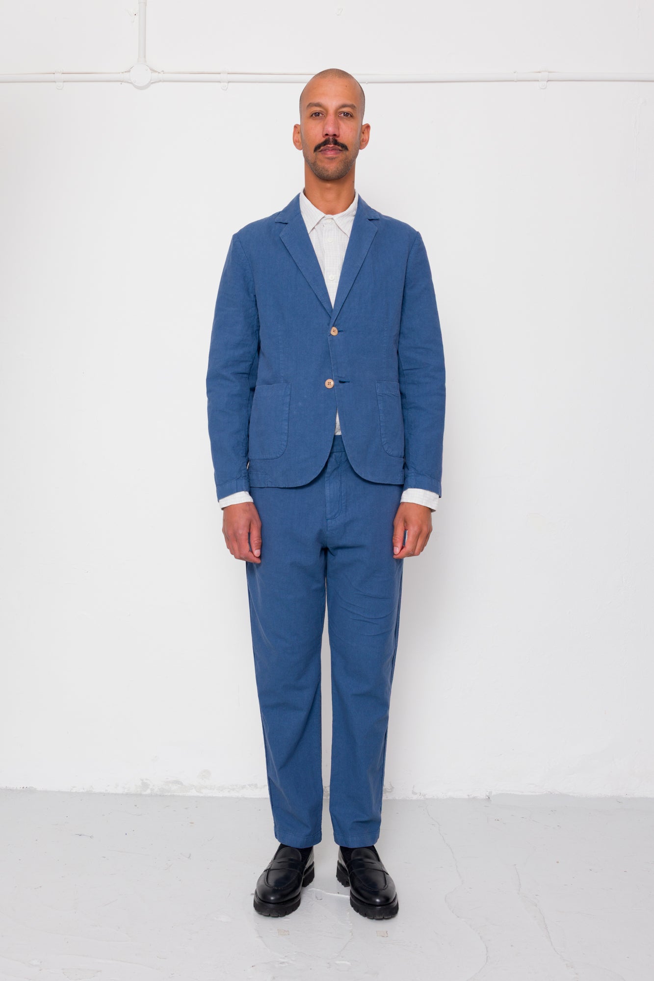 Fixed Waistband Cotton Linen Trouser - Woad